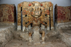 tlatollotl:    An altar of Mictlantecuhtli (god of death).  Made from unbaked clay and earth, lime plaster, sand, and organic pigments and binders.  El Zapotal, Veracruz, Mexico. Remojadas culture. 300 AD to 900 AD.   INAH 