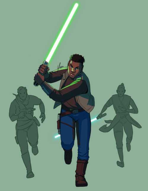 yinza:Just finished up this commission of Finn wielding a lightsaber! People always look so cool wit