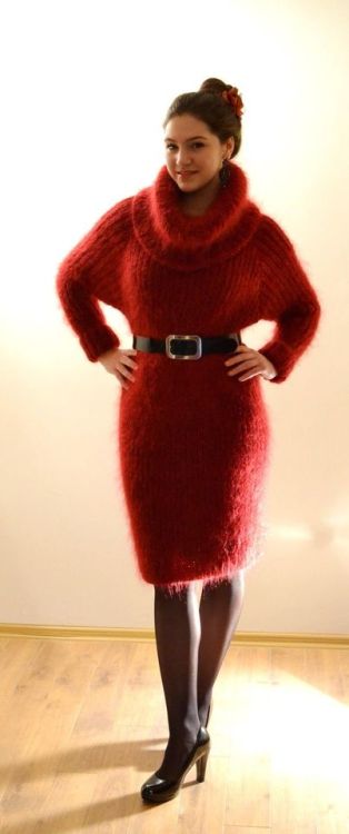 Bun and red sweater dress