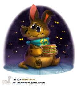 cryptid-creations:  Daily Painting 1663# - Corgi Doo by Cryptid-Creations  Preorders Open for “Daily Paintings Book” Store Link: http://forgepublishing.com/product-category/books/ Twitter  •  Facebook  •  Instagram  •  DeviantART   