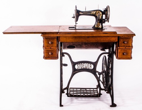 Stoewer Sewing Machine, early 20th century. With Cast Iron and Oak Table. Stoewer, Stettin.