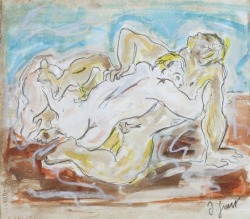 climbing-down-bokor: Duncan Grant (British, 1885-1978), Wrestlers. Watercolour and pencil 