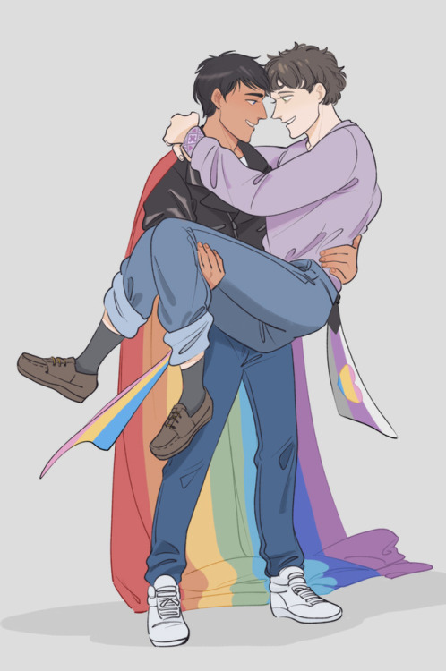 novae-comic:Happy Pride Month 2018! Sulvain and Raziol from our webcomic Novae with their respective