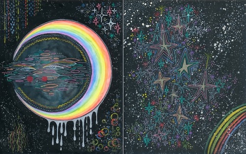 inkflowergarden:Just a little rainbow moon and some stars.