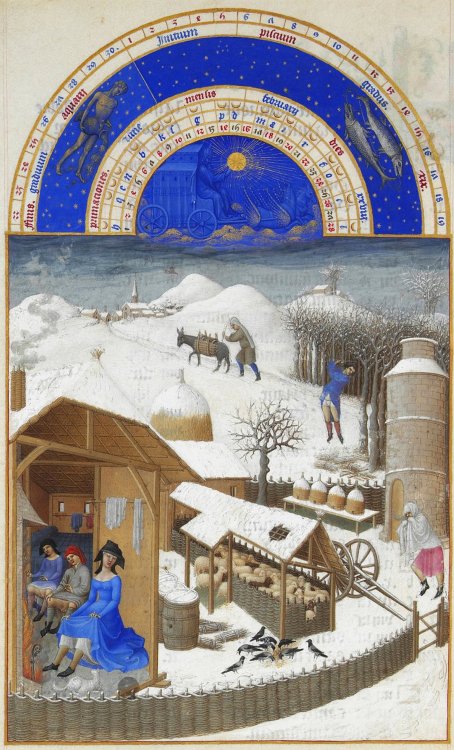 Limbourg Brothers - Aquarius-Pisces, or February-March, in Très Riches Heures du Duc de Berry (1412-