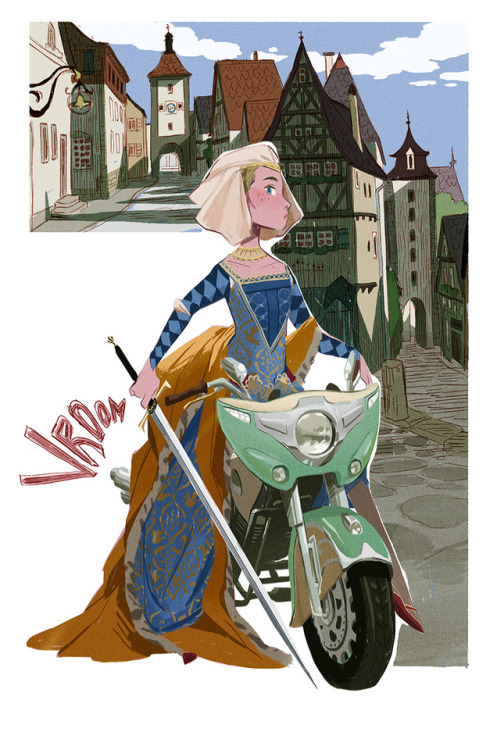 celine-kim:Medieval daysBack when women could wear pretty clothes ,ride motor cycle and fight dragon