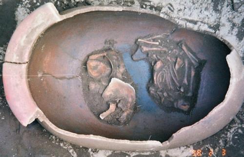 An ancient Egyptian “pot burial.” Bodies, like these infants, that were buried in post may have been