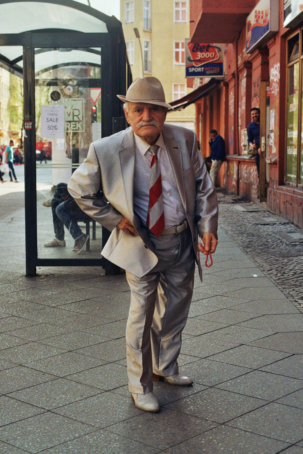 Ali is back in Berlin. He called me the other week to meet up with him for a tea. I only had my 35mm film camera on hand, but I suppose analog suits him well… And just when we thought we’d seen all his suits, here he is in a shiny silver one!