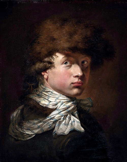 North Italian School:Portrait of a boy with a fur cap. Late 18th century.