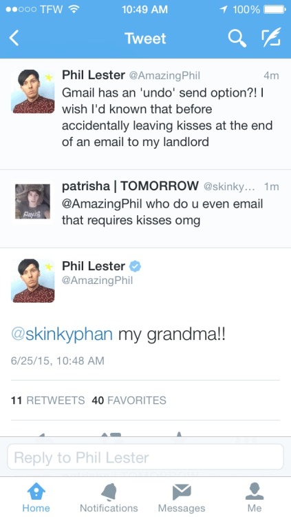 danisontnonfire:woahmanwoahwoooaahh:PHIL LESTER EVERYONEi bet phil has nice conversations with his g