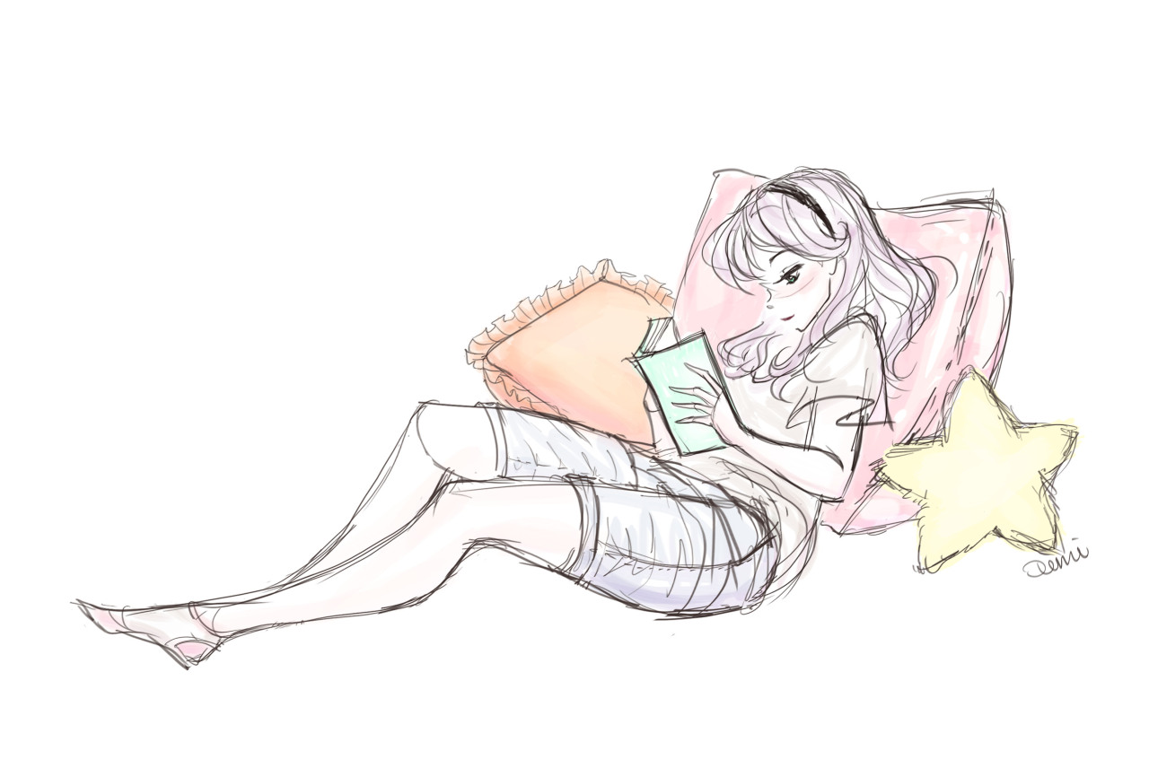 anime girl reading a book drawing