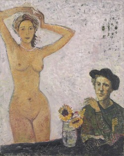 kundst:  Gennadii Gogoliuk (Rus. 1960) Artist &amp; Model Oil on canvas 76 x 61 cm