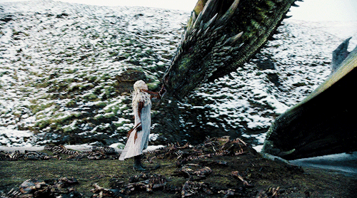 amomentsnotice:Daenerys Targaryen one last time with Rhaegal & Drogon in Game of Thrones S8 Ep 4