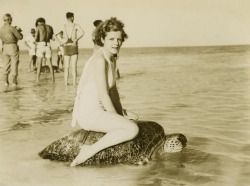 bunny-von-teese:  vintageeveryday:  Young woman riding on the back of a turtle at Mon Repos Beach, ca. 1930.  (• ε •) 