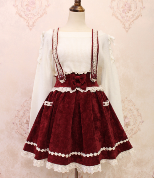Japanese Liz Suede Red Strap Skirt