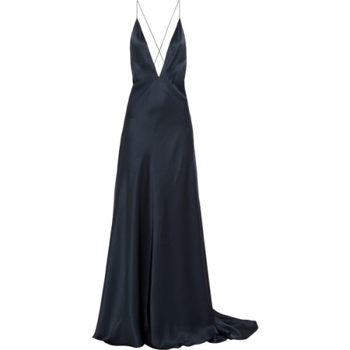 Michael Lo Sordo Alexandra silk-satin maxi dress ❤ liked on Polyvore (see more navy blue maxi dresse