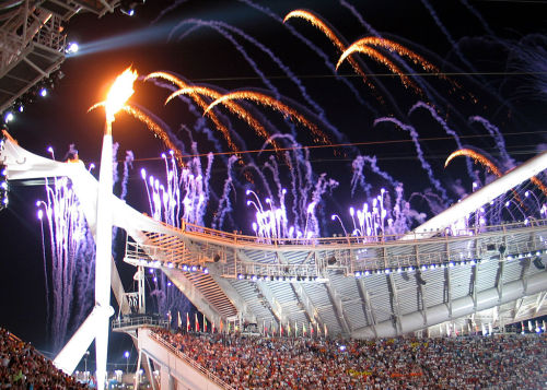 The Olympic cauldron lit at the Opening Ceremony of the Athens Olympics, 2004