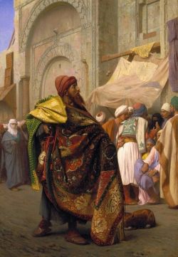 ‘ The Carpet Merchant of Cairo ‘ as painted in 1869  by French painter and sculptor Jean-Leon Gerome (1824-1904).
