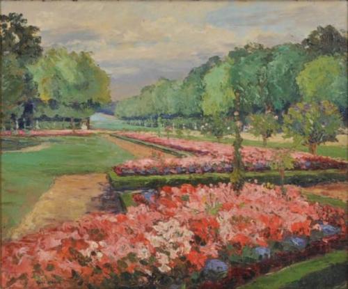 Parterre du Létone, Versailles   -     René Haninn, 1942.French, 1873-1943Oil on Panel , 45 x 55 cm.