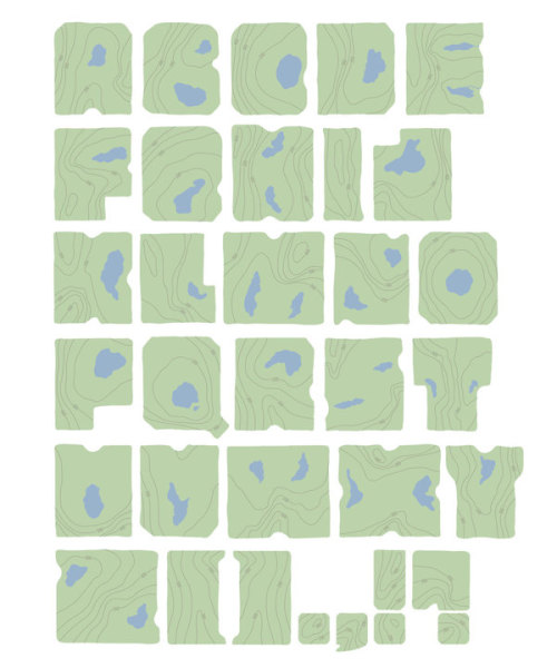 jtotheizzoe:  Typography/Topography An Earth-inspired typeface designed by Siyu Cao that creates shapes and letters from classic typographic map features. The two-dimensional forms are great, but the 3-D carvings really drive it to the mountaintop. I’ve