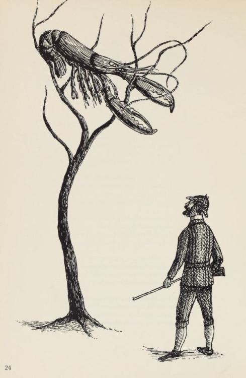 talesfromweirdland:  There Was a Hunter from Littletown. Illustration by Edward Gorey for The Man Wh