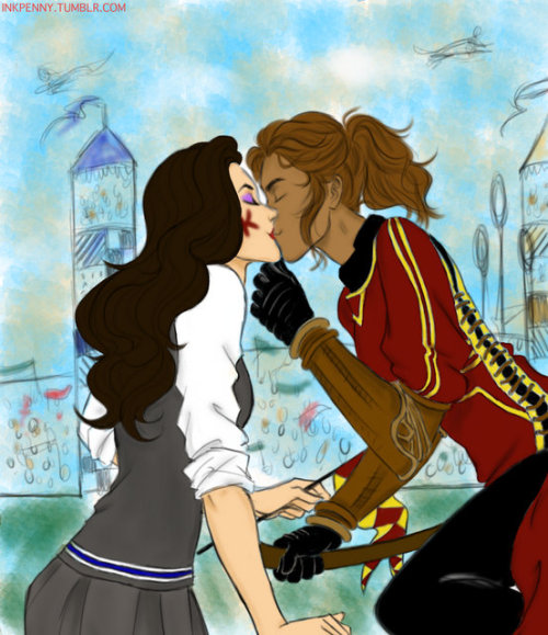 inkpenny: A kiss for good luck? I’ve been wanting to do a Korrasami Harry Potter AU for a whil