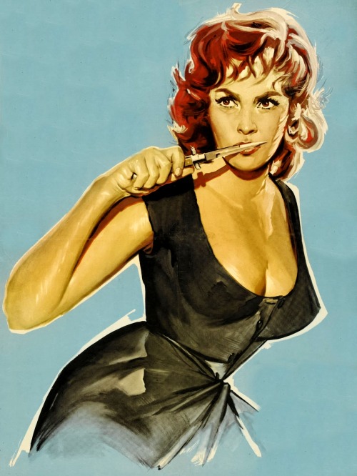 gentlemanlosergentlemanjunkie: Gina Lollobrigida painting from poster for La Loi, 1959.
