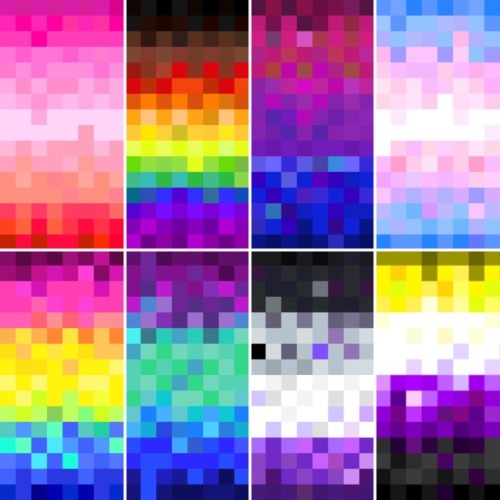 femsaphique: Lesbian, rainbow, bi, trans, pan, ply, ace, nonbinary pride flags, all in one pixel-art