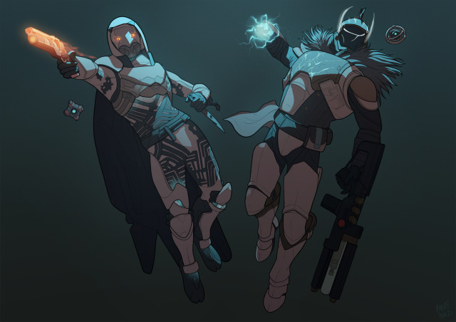 commission of @m1dnight-ex1gent‘s hunter Trip-5 and @jokerondeck‘s titan Nova-3