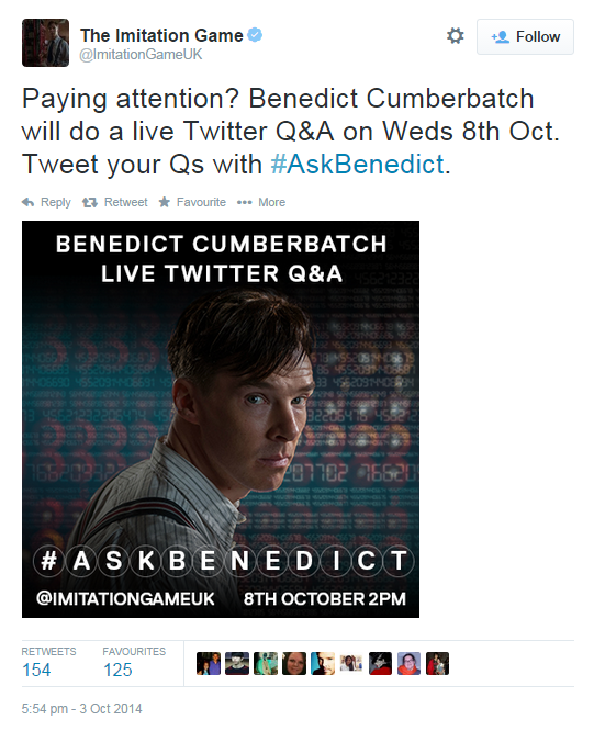 highandfunctioning:  Benedict Cumberbatch twitter Q&amp;A!!! (x)  That&rsquo;s