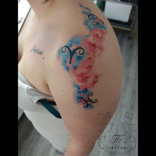 Watercolor zodiac tattoo( libra, pisces, aries) by Th Tattoo