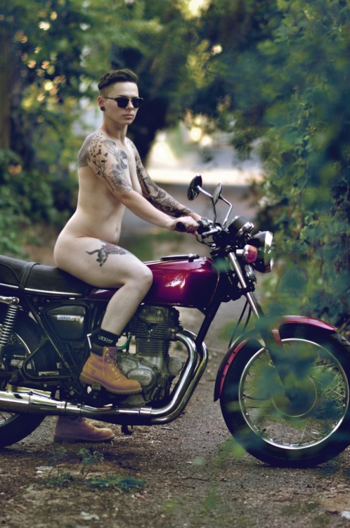 lines-and-notes:  bishopsrobes:  Here are a few pictures from my (naked) motorcycle photo shoot. Credit to jillgreenseth.  😍 