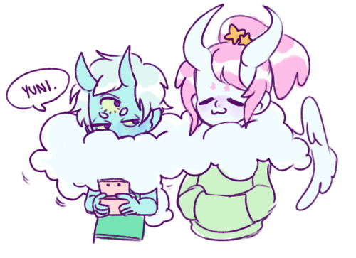 kingkimochi:yuni enveloping other people in her cloud scarf thing is now a thing