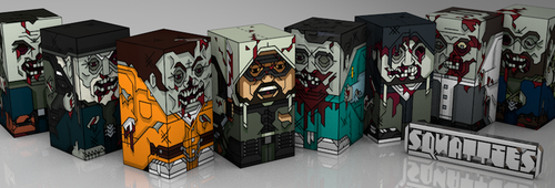 Zombie character paper toys rendered