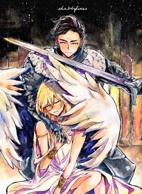 shabbylines:Knight X Angel AU.Perhaps, I thought, my soul was bound to yours, So I swore to protect 