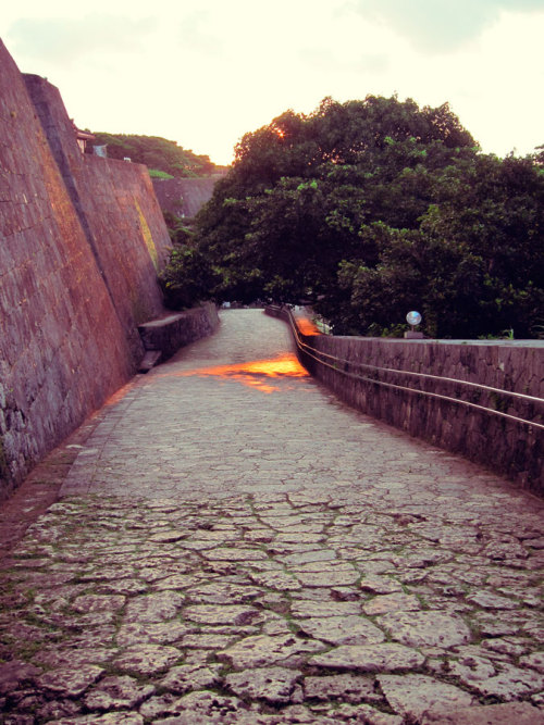 Sunset on the walls of the Shuri-jo Naha, Okinawa, Japan