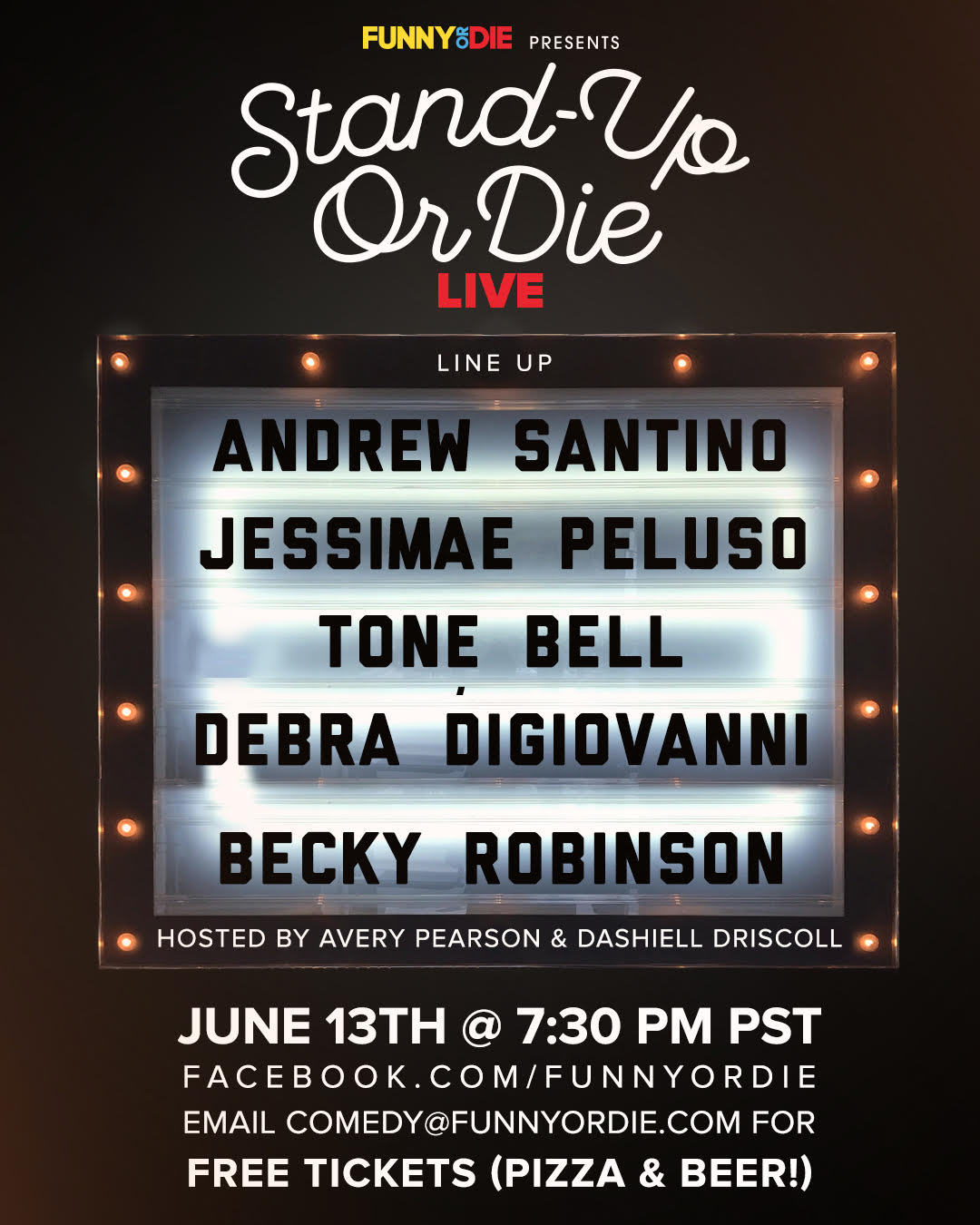 Join us TOMORROW for some free 🍕,🍻 & comedy at the FOD LA office. All you have to do is email Comedy@FunnyOrDie.com! See you tomorrow.