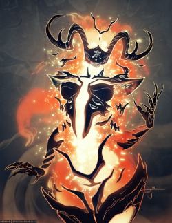 spottyjaguar:  An awesome patron suggestion - a Flame Atronach from the Elder Scrolls series! I’ve never drawn something hollow before, so having to keep track of everything in 3D was tough! Working with heavy linework instead of my usual sketch brushes