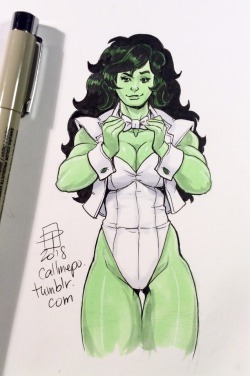 callmepo: Bonita en Blanco of She-Hulk in one of classic outfits.  Nothing says formal wear like a bow tie…  KO-FI / TWITTER    ;9