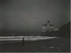 hauntedbystorytelling:  Adolf Dittmer :: The Cliff House in San Francisco with Mrs. Dittmer on the beach, 1905  