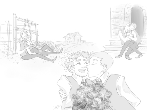 Continuation of this post. Just some quick sketches of possible wedding pictures for Dean and Cas, b