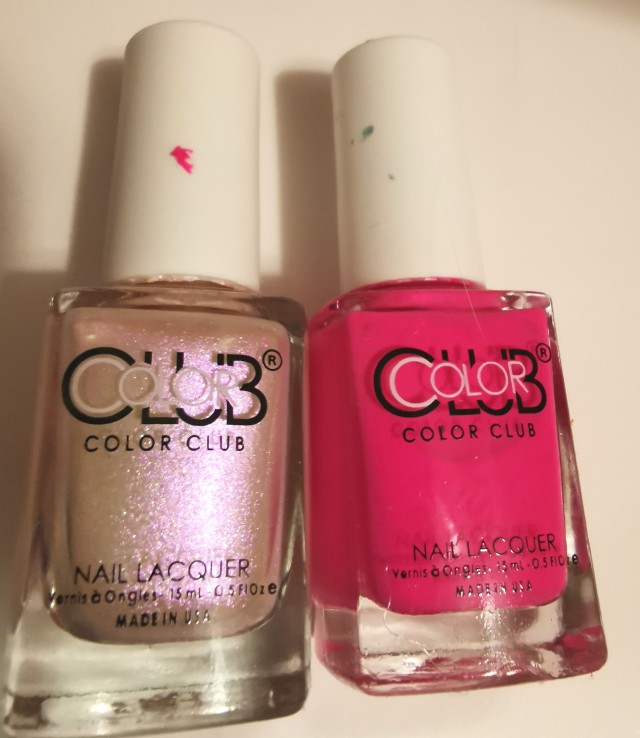 Thumbnail: Color Club "I Object" dark pink base topped with Color Club's iridescent pink "Kind + Aligned" 