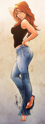 superheropinups:  Mary Jane - J. Scott Campbell   Nice pic