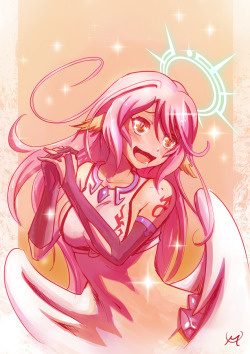 maxa-postrophe:  Some No Game No Life fanart with the psycho flugel Jibril. The eyes are so hard to draw… The series is a bit too ecchi for me but it’s pretty enjoyable, I wouldn’t mind a second season (I mean, even Mahouka have 26 episodes and