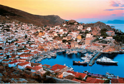 Hydra, Saronic Islands, Greece.  Due to the island’s close distance to Athens, it gets very popular 