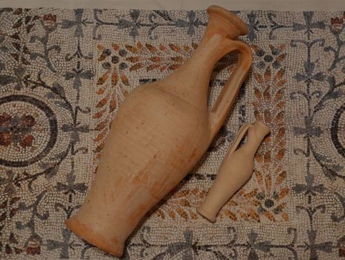 The reproduction of an ancient Roman garum amphora. Garum was a sauce made from fish intestines and 