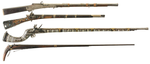 Ornate collection of 19th century muskets. From Rock Island Auctions1. Matchlock Indian torador2. Tu