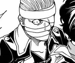 iwazu:tbh my absolutely favourite peek from the Gintama manga is when the mangaka was so fed up with coming up with a new character design for a minor villain that he just  came up with ways of hiding his face in every panel he appears he’s not even