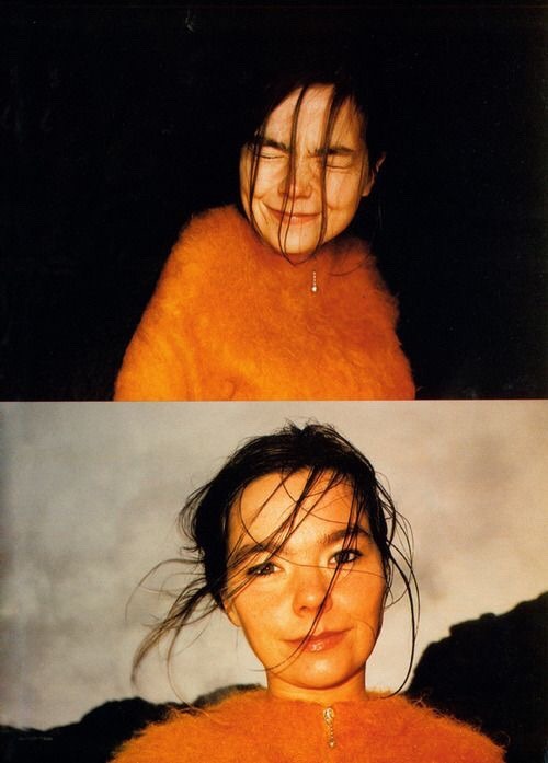itsabjorkchristmas:  Björk and her fuzzy orange/yellow sweater 