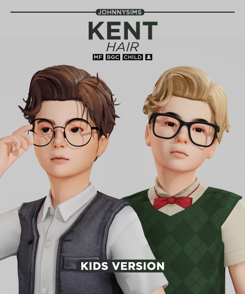 johnnysimmer:Kent Hair (Kids Ver.)Info:Base Game Compatible2 Versions (w/ and w/o strands)24 swatche